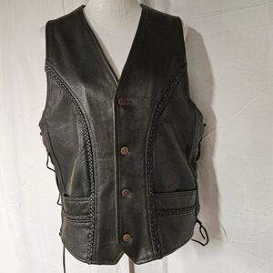 Moto Mod Black Button Front Adjustable Lace Up Sides Motorcycle Riding Vest
